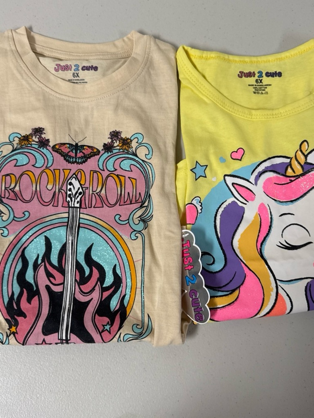 2 Cute Yellow & Cream Girls' Short-Sleeve Graphic Tees